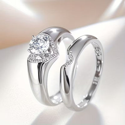 Bague Duo Halo Cœur