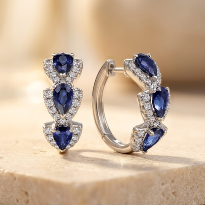 Boucles d'oreilles créoles en saphir argenté