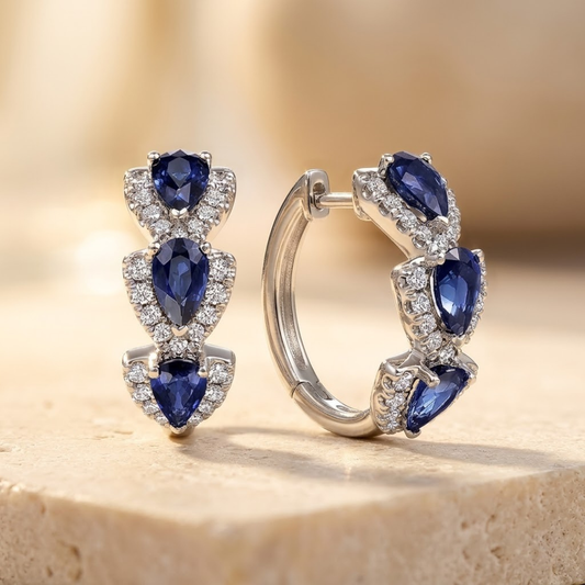 Boucles d'oreilles créoles en saphir argenté