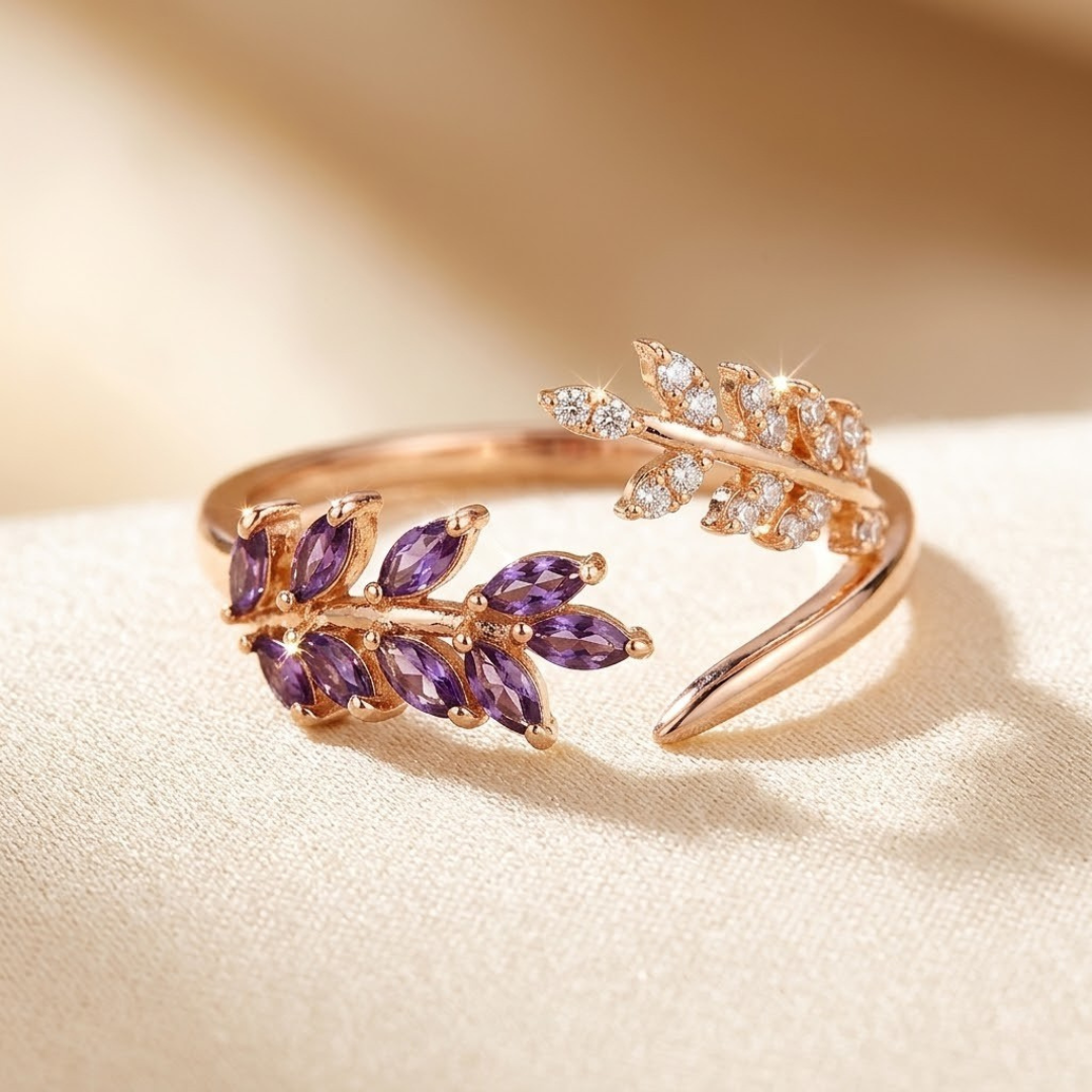 Bague en Or et Améthyste en Forme de Feuille