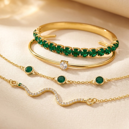 Ensemble de Bracelets en Or et Émeraude
