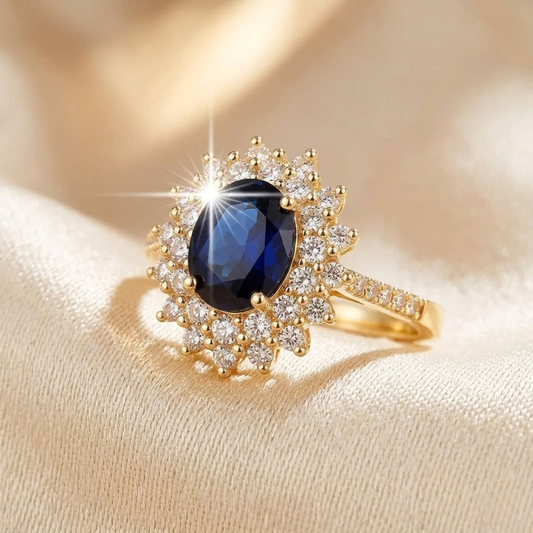 Bague Halo en Saphir Doré