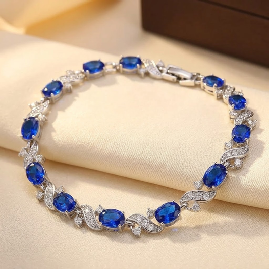 Bracelet en lien floral en saphir argenté