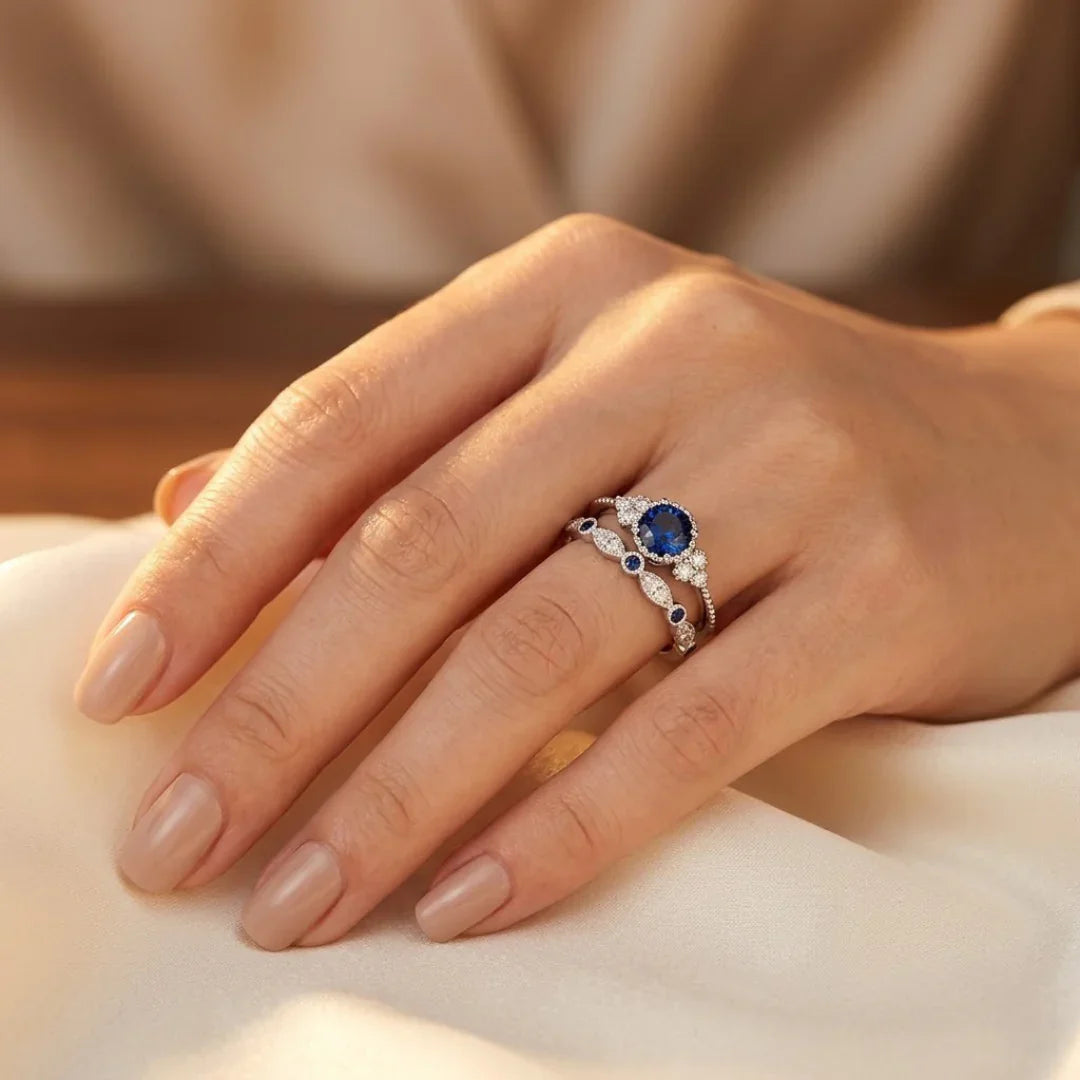 Bague Halo en Saphir Argenté