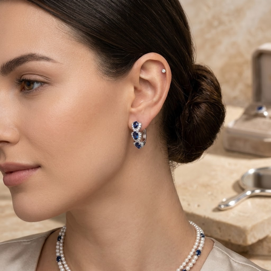 Boucles d'oreilles créoles en saphir argenté