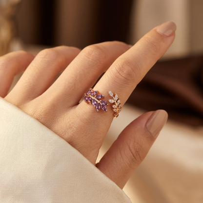 Bague en Or et Améthyste en Forme de Feuille