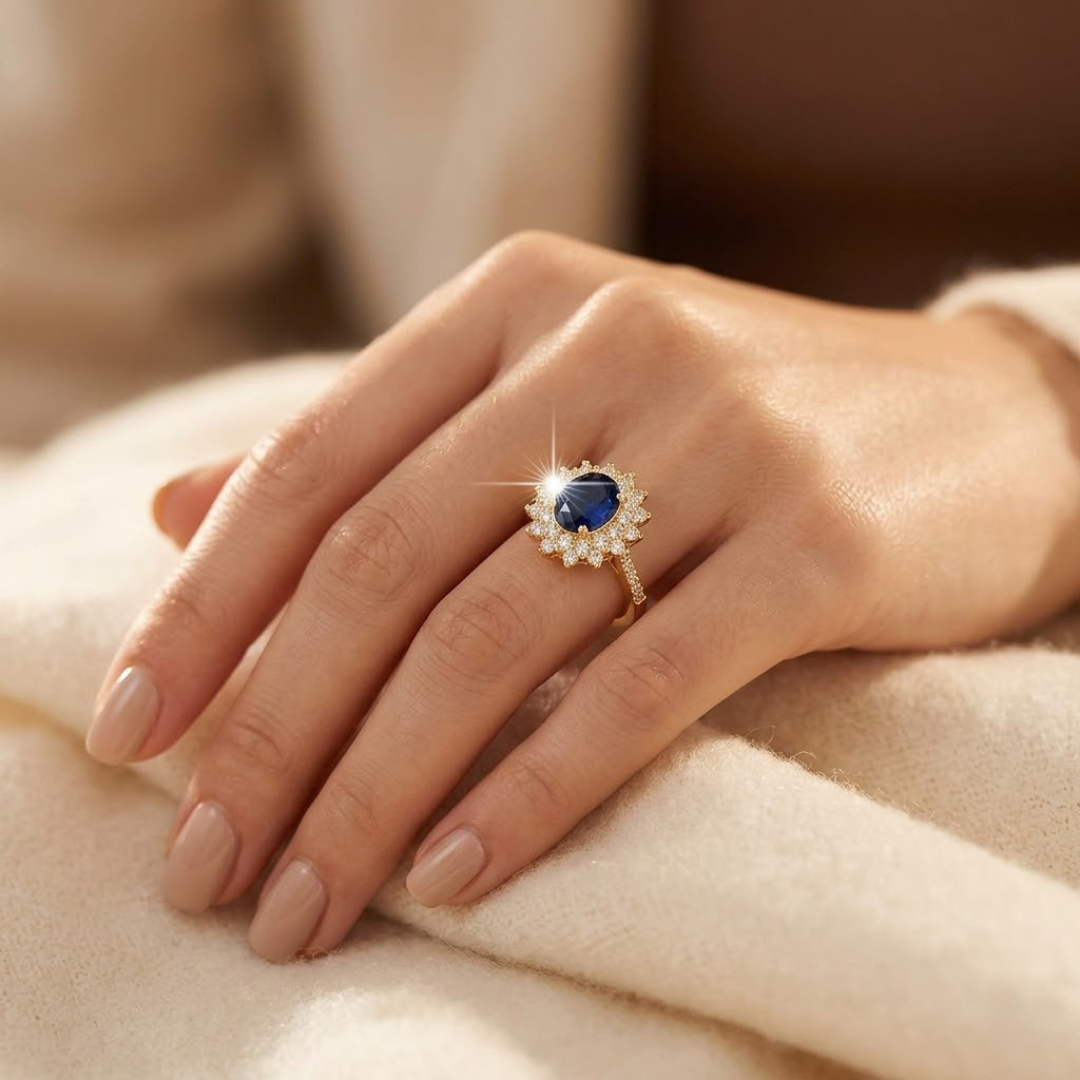 Bague Halo en Saphir Doré