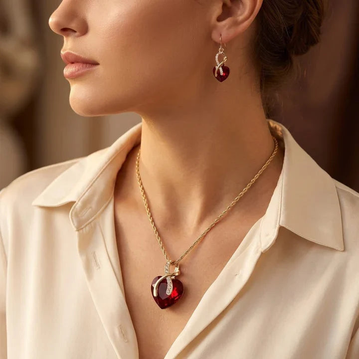 Ensemble de Bijoux en Or et Rubis en Cœur Tordu
