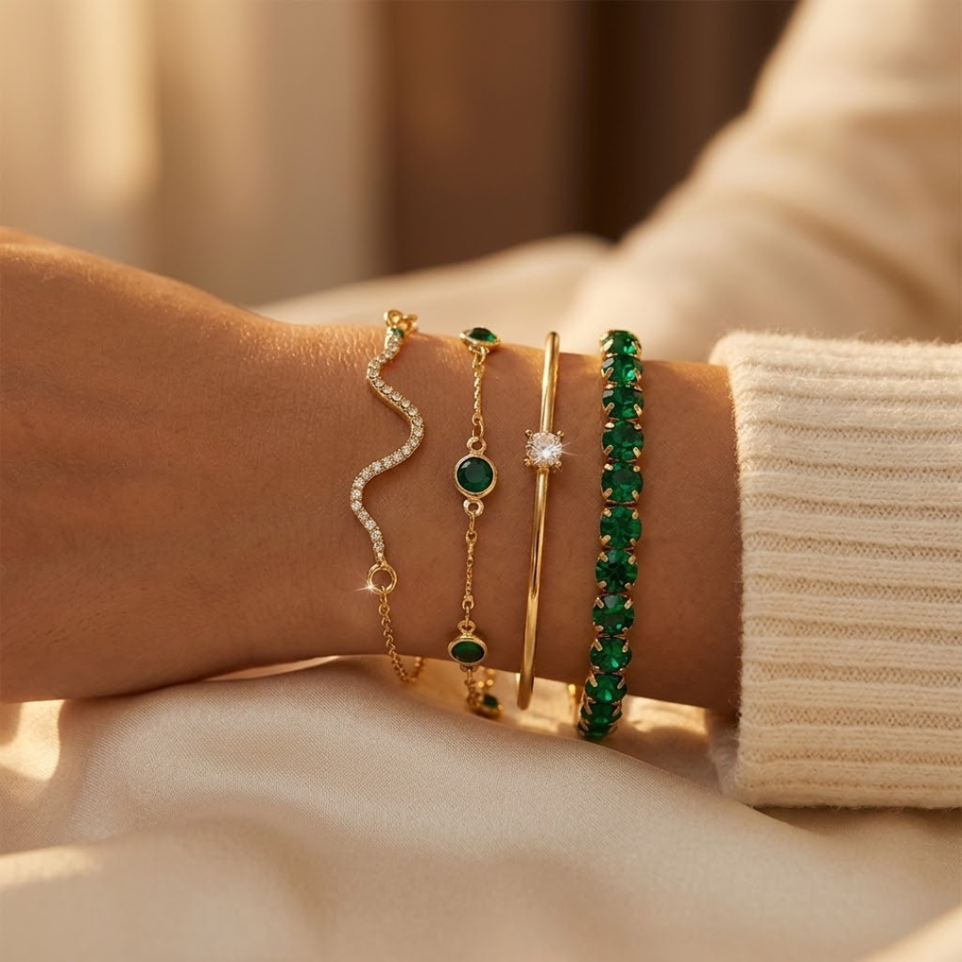 Ensemble de Bracelets en Or et Émeraude