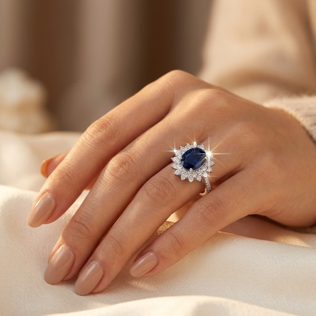 Bague Halo en Saphir Doré