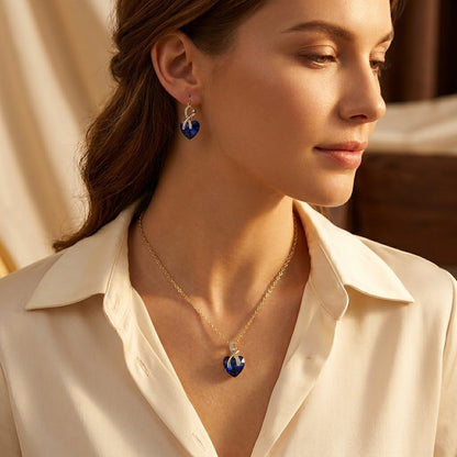 Collier en cœur en saphir doré et ensemble de boucles d'oreilles