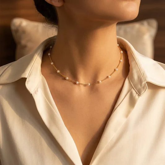 Collier en Chaîne avec Perles Espacées en Or