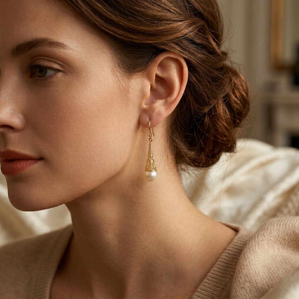 Boucles d'oreilles en perles et filigrane doré