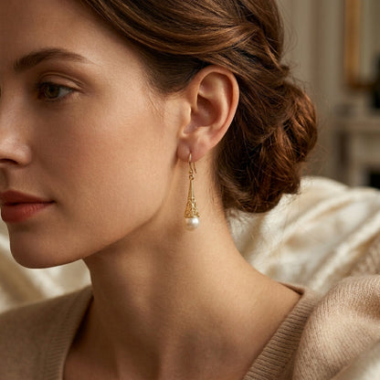 Boucles d'oreilles en perles et filigrane doré