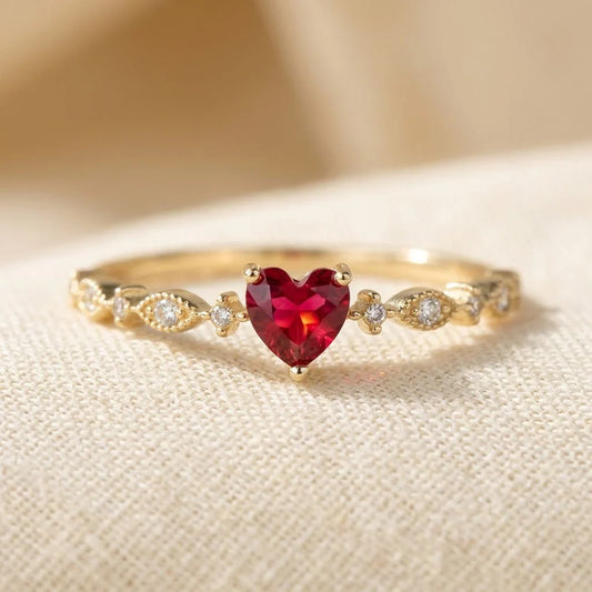 Bague Cœur en Rubis Doré