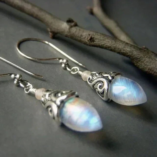Boucles d'oreilles en pierre de lune antique | Or blanc